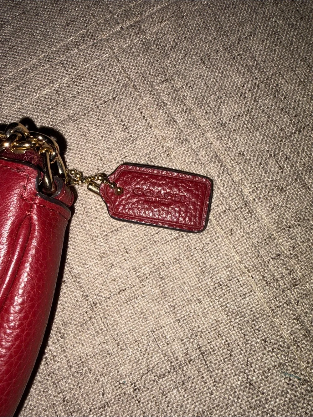 Coach Red Pebbled Leather Chain Wristlet with Gold Hardware